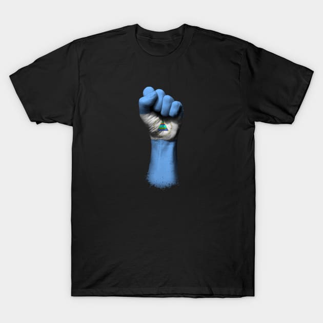 Flag of Nicaragua on a Raised Clenched Fist T-Shirt by jeffbartels